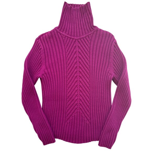 Style & Co. Petite Womens Magenta Turtleneck Sweater Medium 100% Cotton Made In - Picture 4 of 9